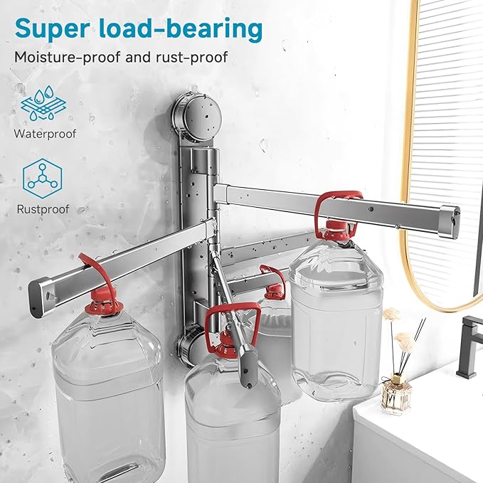 Suction Cup Towel Rack,Space Saving Wall Mounted Swivel Towel Holder, SUS304 Stainless Steel 4-Arm No Drilling Towel Bar for Bathroom, Kitchen-Grey
