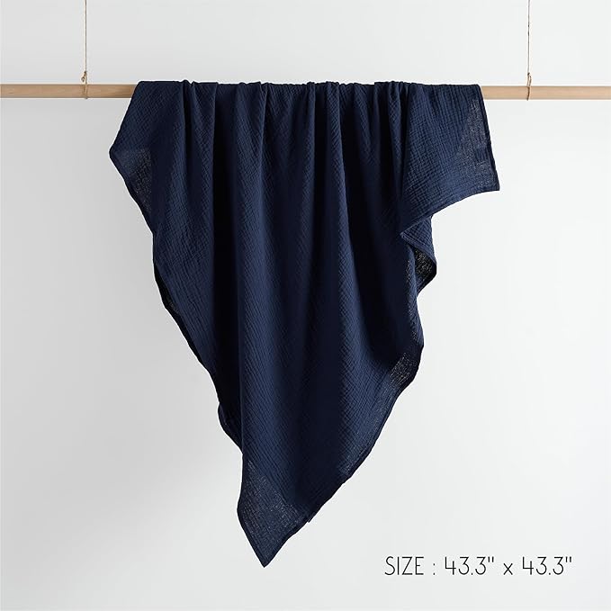 Meracorallo Muslin Swaddle Blanket, 100% Cotton Receiving Blanket Soft and Breathable Swaddle Wrap for Baby Boys and Girls, Navy Blue