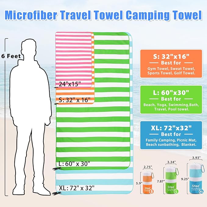 2 in 1 Microfiber Beach Towel, Quick Dry Towel Camping Towel Travel Towel Super Absorbent Compact Lightweight Sports Gym Towels Set for Beach, Gym, Hiking, Pool, Backpacking, Bath, Yoga