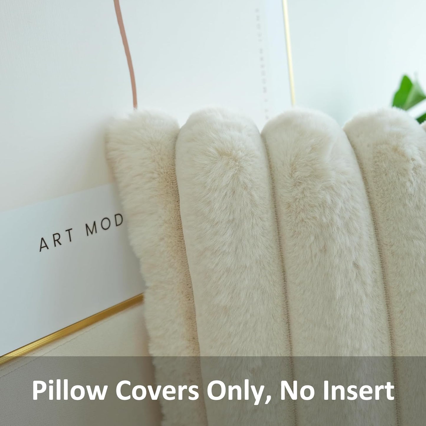 JOJUSIS Pack of 2 Faux Fur Plush Decorative Throw Pillow Covers Couch Cushion Case Soft Fluffy Pillowcases Wide Stripe (Beige, 18 x 18 Inch)