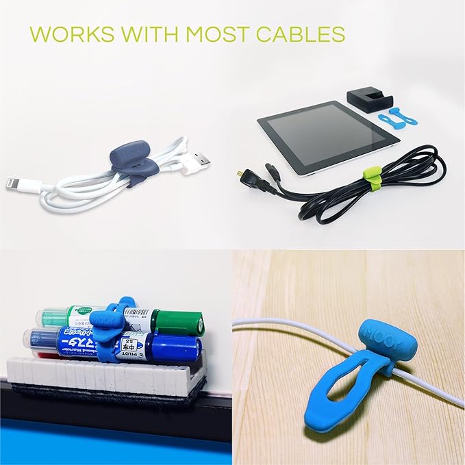 MOOY CLINGMAN Cable Organizer, Cable Management Cable Ties, Reusable, Silicone Rubber, Set of 3, Colorful, Super Stretchable, Never Get Lost, (Dusk Blue)