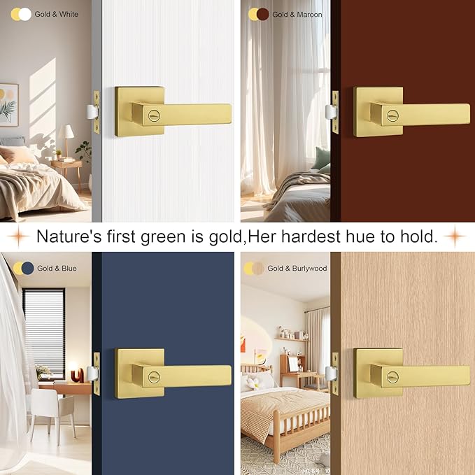 Probrico Gold Privacy Door Handle Lockset Heavy Duty Interior Door Lever for Bedroom Reversible Keyless Handleset Door Knob 15 Pack