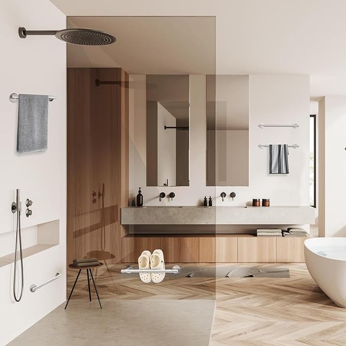 Self Adhesive Towel Bar,No Drilling Stainless Steel Towel Rack,AcGlbauric 16 Inch Brushed Nickel Towel Holder for Wall Mounted,Multi-Purpose Stick on Holder for Bathroom and Kitchen