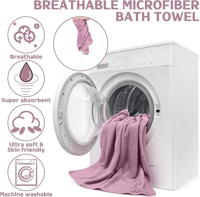 20 Pack Bulk Bath Towels Set, Large Quick Dry Bath Towels 55" x 28" for Spa, Gym, Salon, Hotel and Rental Use(Purple, White, Gray, Khaki)