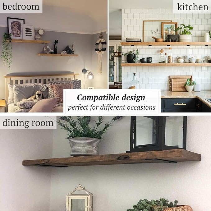8 Pack Shelf Brackets 12 Inch Floating Shelf Bracket 1/5 inch Thick Heavy Duty Hidden Shelf Brackets Iron Metal Brackets for Shelf Support with Screw Included