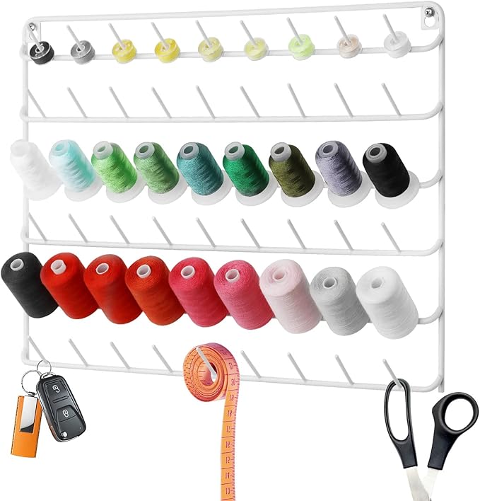 Thread Holder Organizer Wall 54-Spool Sewing Thread Rack 4 Pack Embroidery Spool Holder Organizer Wall Mounted with Hanging Tools White