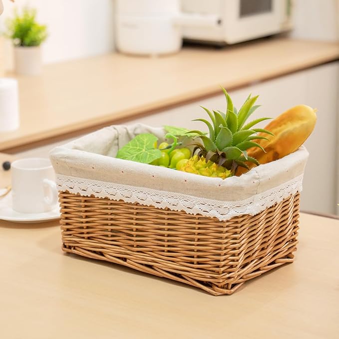 Handmade Storage Baskets Hand Woven Wicker Shelving Baskets Rectangle 1 Pc