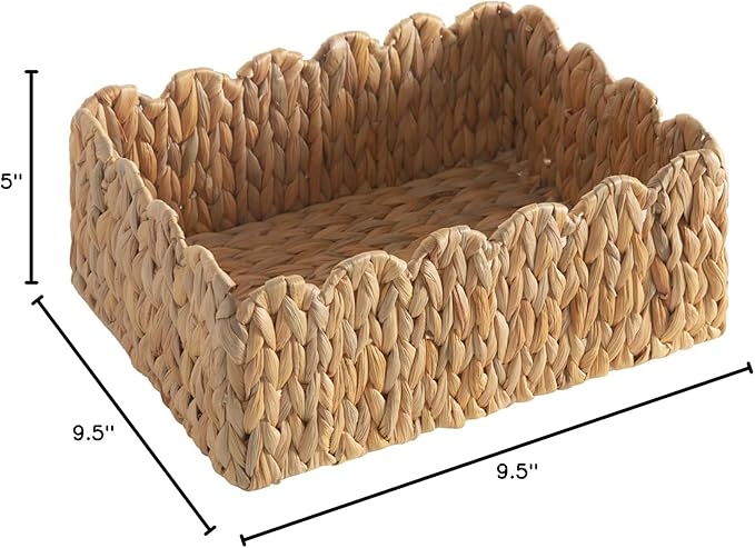 Scalloped Basket, Wicker Storage Baskets, Hand Woven Baskets for Shelves,Natural Baskets for Organizing (Water Hyacinth(M-14" L x 10.5" W x 6" H))