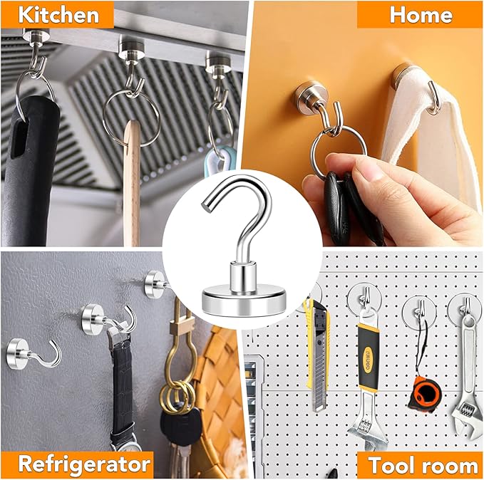 MIKEDE Magnetic Hooks, 50LB+ Heavy Duty Earth Magnets with Hook, Strong Magnets Hooks for Hanging, Cruise Ship, Magnetic Hanger Teacher Must Haves for Classroom, Cabins, Kitchen- 8 Pack