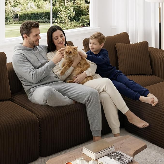 Novilla Modular Sectional Sofa, Modern Cloud Sectional Couch with Smarts Coil® Support, Upholstered Boneless Couch for Living Room Apartments Bedroom, No Assembly Required, Brown (Right-Arm Chair)