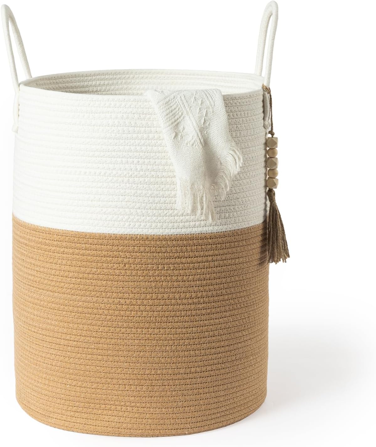 Boho Cotton Rope Storage Basket with Wooden Tassels