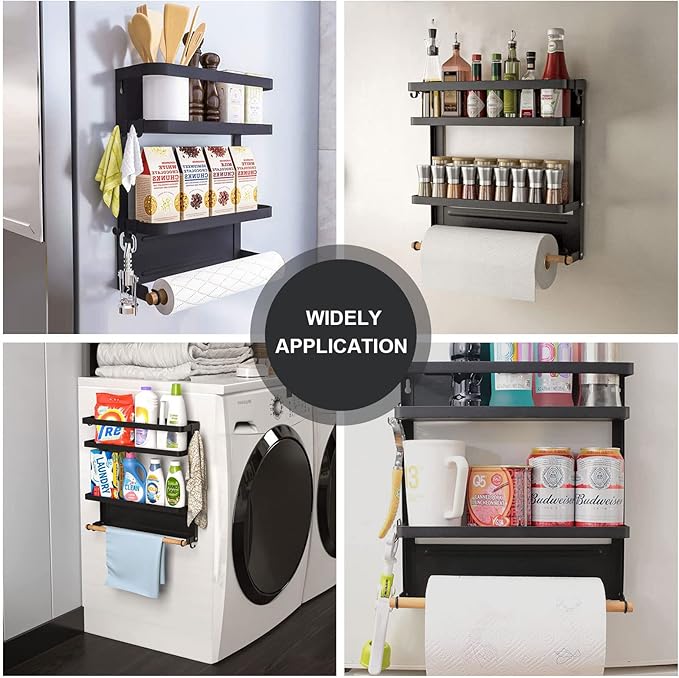 Paper Towel Holder with Shelf, 2-in-1 Magnetic Shelf, Heavy Duty Rustic Paper Towel Holder with 2 Removable Hooks, Tissue Holder for Tool Shed, Garage, Workbench, Kitchen, Craft Room, or Laundry Room