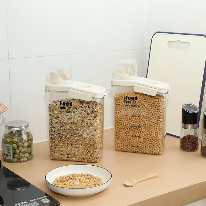4 PCS Cereal Containers Storage 2.8L Airtight Large Dry Food Containers with Pouring Spout Cereal Storage Dispenser Measuring Cup for Flour and Baking Supplies, White