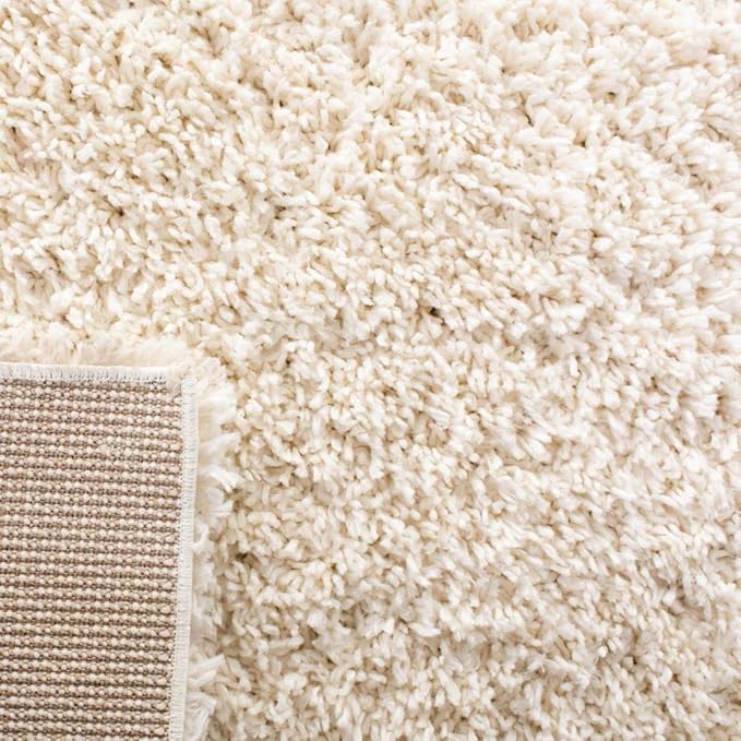 SAFAVIEH August Shag Collection Area Rug - 4' Square, Ivory, Solid Design, Non-Shedding & Easy Care, 1.5-inch Thick Ideal for High Traffic Areas in Living Room, Bedroom (AUG200C)