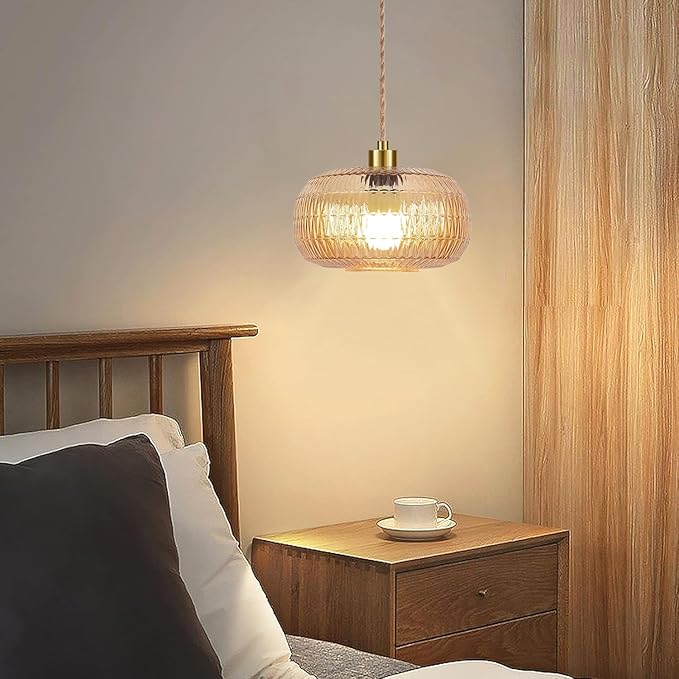 Plug in Pendant Light Hanging Lights with in Cord Mid Century Modern Gold Hanging Lamp Flower Glass Amber Vintage Dimmable Chandelier Ceiling Fixture for Living Room,Kitchen,Boho