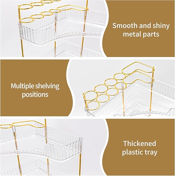 NATURE'S SOURCE Makeup Organizer for Vanity, 3-Tier Corner Bathroom Organizer Countertop with Makeup Brush Holder, Corner Counter Storage for Bathroom, Dresser, Kitchen(Clear