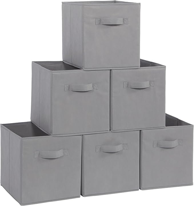 Storage Cubes, 11 Inch Cube Storage Bins, Set of 4, Fabric Foldable Storage Bins With Handles, Closet Storage Organizer Bins, Cubby Clothing Storage Baskets for Shelves, Gray
