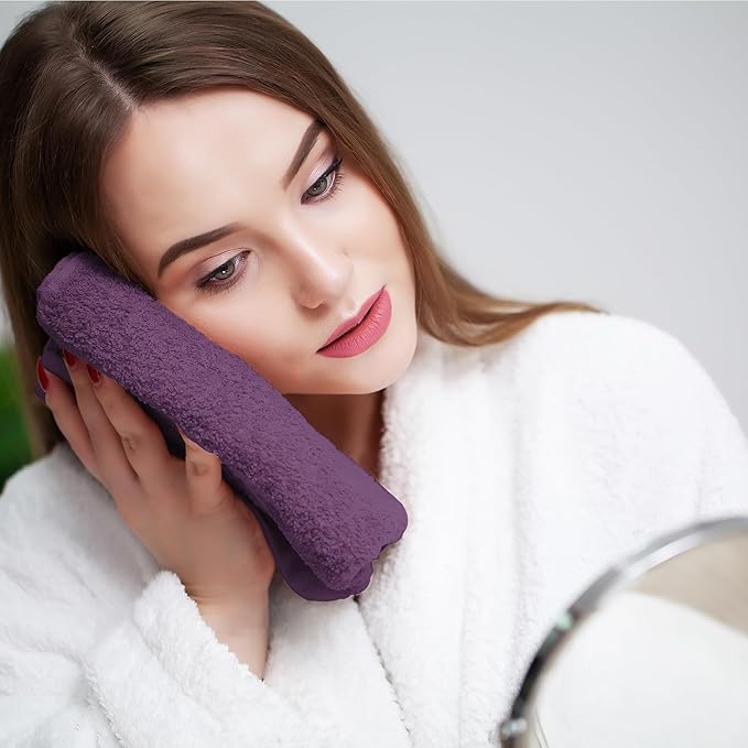 Face Towels Pack of 12 – 100% Cotton Wash Cloths (12x12 inch) – Soft, Quick Dry & Highly Absorbent Hand Towels for Bathroom, Spa, Gym, Kitchen and for Daily Use - (Dark Purple)
