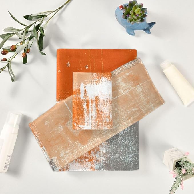 Orange Gray Ombre Bath Towels Set, 3 Piece Grey White Abstract Towels Set (1 Bath Towel, 1 Hand Towel, 1 Washcloth), Absorbent Microfiber Decorative Bathroom Towels for Fingertip, Hair, Face