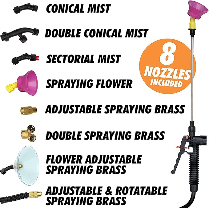 Battery Powered Backpack Sprayer - 4.2 Gallon, 8 Nozzles, 100PSI Cutoff, Long Battery Life, Wide Mouth, High-Pressure Spray Hose, Trigger Lock, Pressure Knob Controller