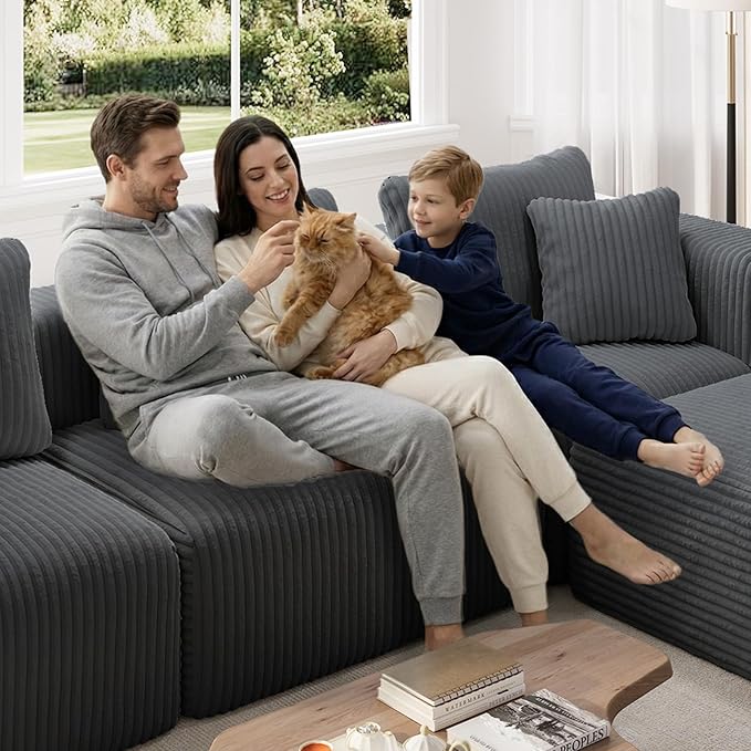 Novilla Modular Sectional Sofa, Modern Cloud Sectional Couch with SmartS Coil® Support, Upholstered Boneless Couch for Living Room Apartments Bedroom, No Assembly Required, Dark Gray (Right-Arm Chair)
