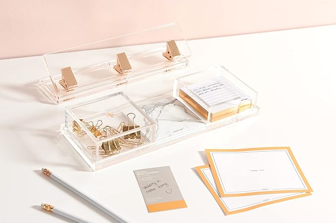 russell+hazel Acrylic Bloc Desktop or Drawer Stackable Organizer, Office Supplies, Clear, with Lid, 4” x 4” x 1.5” (Pack of 2)
