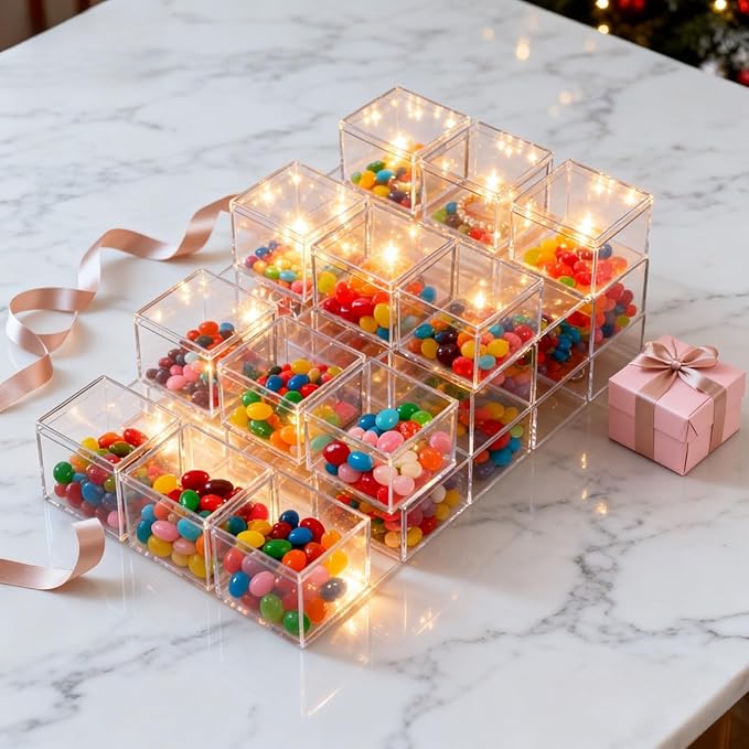 Clear Acrylic Storage Box with Lid - Small Square Organizer Containers for Jewelry, Candy, Beads, Cosmetics - Multi-Purpose Display Case for Home, Office, Party Favors (2.2x2.2x2.2 inch-30pcs)