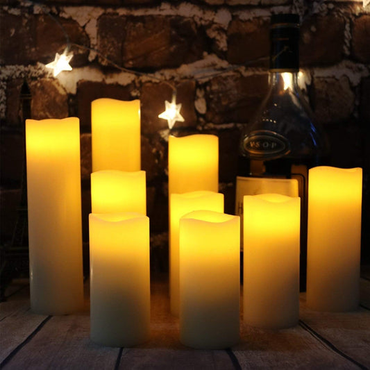 Flameless LED Candles Set of 9 – Real Wax, Remote & Timer, Ivory