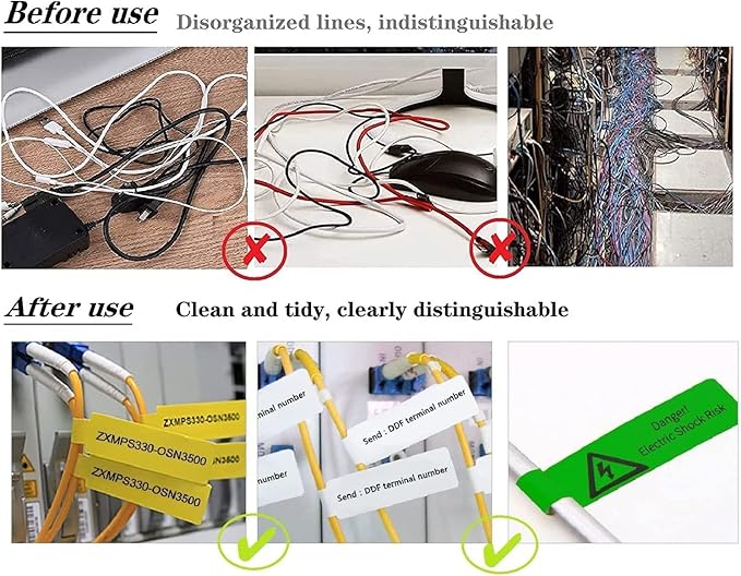 300pcs Cable Labels, 10 Colors Colorful Cord Labels Self Adhesive Waterproof Stickers for Cables Laser Printer Labeling Various Charger Cords,Cables Handwriting for Computer Wire Cable Management…