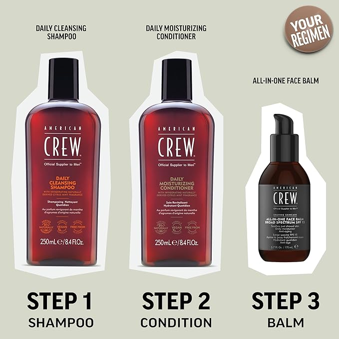 Shampoo for Men by American Crew, Daily Cleanser, Naturally Derived, Vegan Formula, Citrus Mint Fragrance, 15.2 Fl Oz