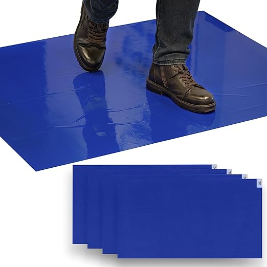 Sticky Mat - 36" x 45" - 120 Blue Sheets (Pack of 4 Mats - 30 Sheets per Mat) for Clean Rooms, Construction, Medical Facilities, Laboratories, Hospitals and Pets - Tacky Adhesive Mats