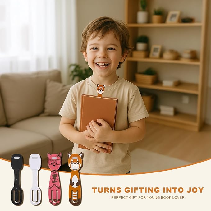 Rechargeable Kids Book Light, Cute Bookmark Reading Light for Kids, Dimmable Portable LED Book Light for Reading in Bed, Eye-Caring Bedtime Reading Lamp for Children & Travel, Brown