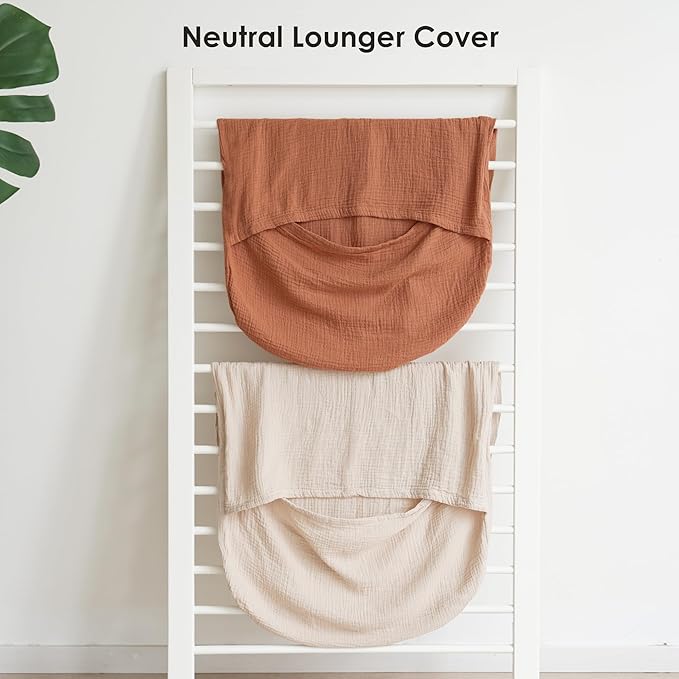 Muslin Baby Cover for Newborn, Soft and Breathable 100% Cotton Lounger Slipcover Neutral, Pack of 2(Caramel)