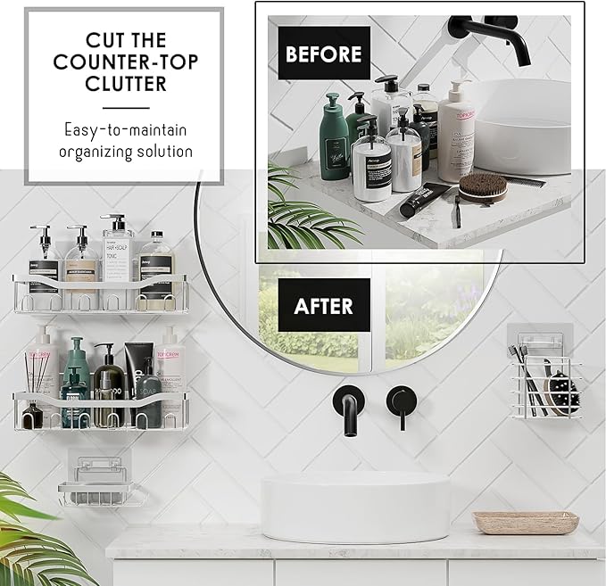 Clara Clark Sage Green Bathroom Set - Bathroom Sets with Shower Curtain and Rugs, 26PC Bathroom Accessory Set, Shower Curtain Set with Adhesive Corner Shower Caddy Hanging & Soap Dispenser