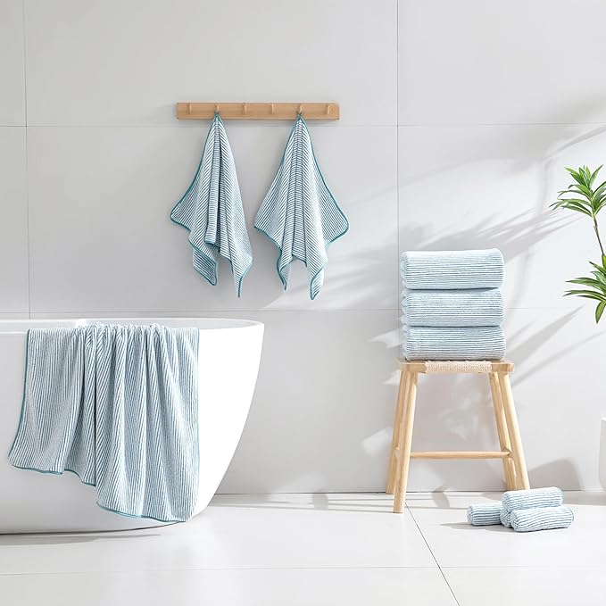 4 Piece Bath Towel Set 35"x70"Oversized Bath Towel for Bathroom Ultra Soft Fluffy Extra Large Bath Sheet Luxury Premium Bathroom Towel Highly Absorbent Quick Dry Shower Towel for Hotel Spa,Lake Blue