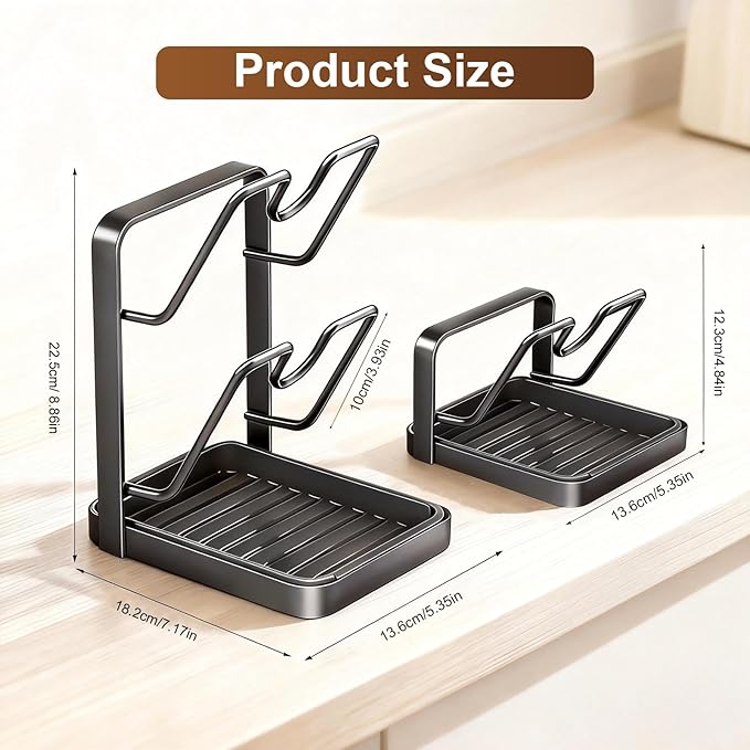 Pot Lid Holder,304 Stainless Steel Pot Lid Holder While Cooking,Kitchen Pot Lid Storage Rack, Removable Drip Tray, Multifunctional Kitchen Organizer Stand for Countertop (White, Single-layer)