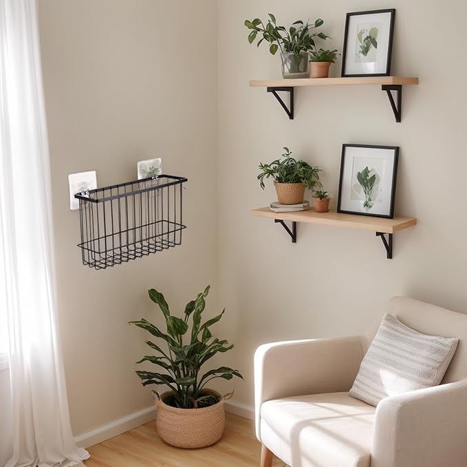 3 Pcs Adhesive Refrigerator Organizer Baskets Metal Shelf Rack and Adhesive Holder with 2 Types of Installation for Storage in Kitchen, Bathroom, Office, or Laundry (Black)