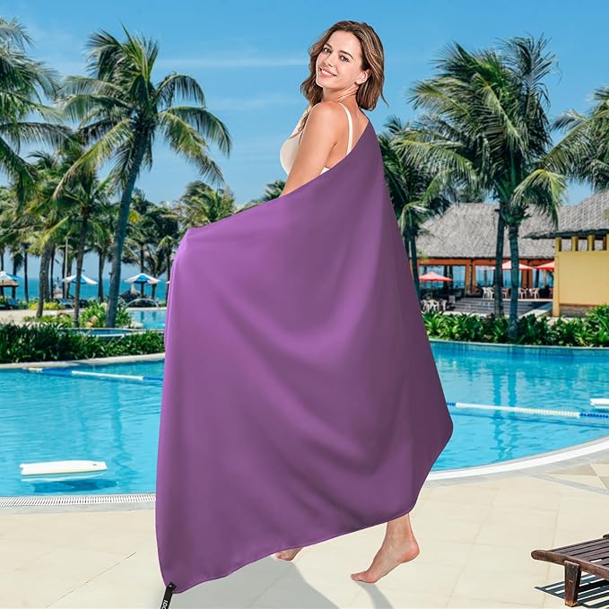 Microfiber Quick Dry Sports Towel, Purple, 60"x30"+16"x16"