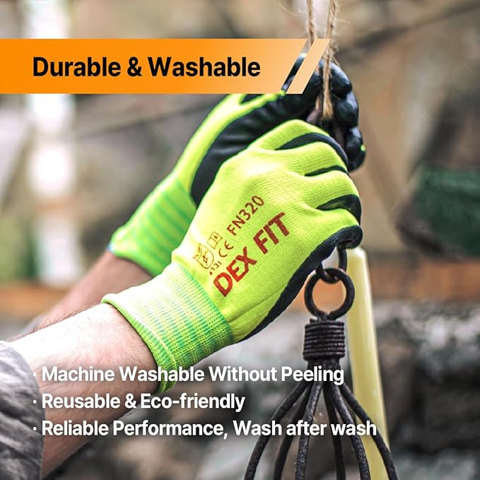DEX FIT Premium Nylon Nitrile Work Gloves FN320, Forest Green, 7 (S) - Machine Washable, 3D-Comfort Stretchy Fit, Firm Grip, Thin & Lightweight, Durable, Breathable & Cool