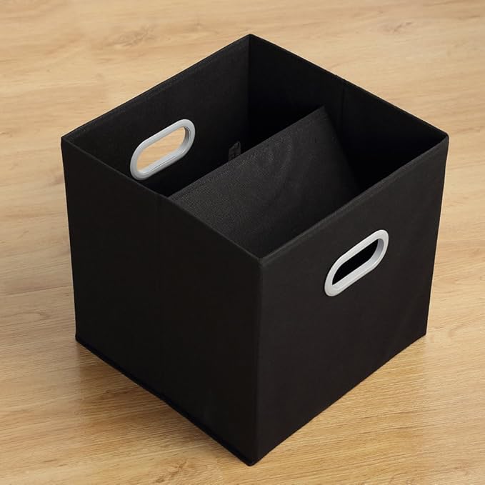 MAX Houser Fabric Storage Bins Cubes Baskets Containers with Dual Plastic Handles for Home Closet Bedroom Drawers Organizers (Black)