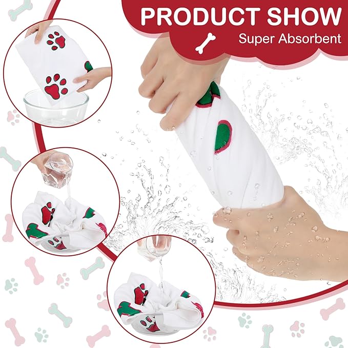 8 Pcs Dog Towels for Drying Dogs Cats Pet Towels Bulk Puppy Microfiber Fast Drying Paw Bath Bathing Supplies Absorbent for Medium Pets (Christmas Color,40 x 24 Inch)