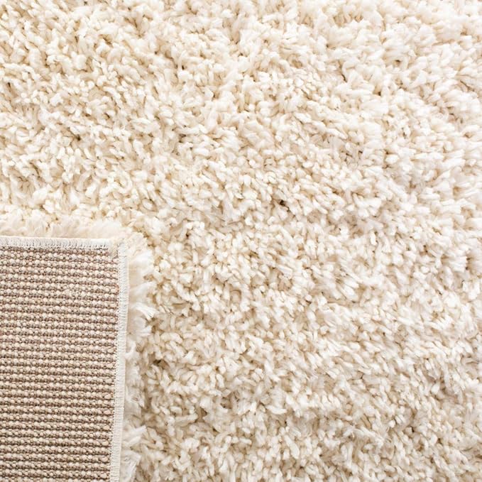 SAFAVIEH August Shag Collection Area Rug - 5' Square, Ivory, Solid Design, Non-Shedding & Easy Care, 1.5-inch Thick Ideal for High Traffic Areas in Living Room, Bedroom (AUG200C)