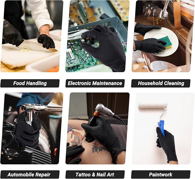10 Mil Nitrile Gloves - Thick Black Nitrile Gloves Large, 100 PCS Disposable Heavy Duty for Women & Men Cleaning, Cooking, Gardening, Construction, Oil Resistant & Chemical Resistant