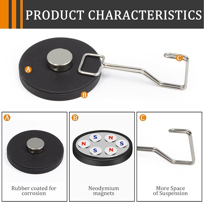 30LBS Heavy Duty Magnetic Hooks with Anti Slip Rubber Coating