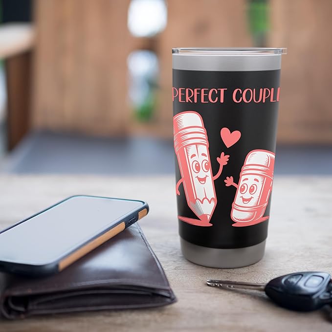 Perfect Couple Adorable Pencil Eraser Pair Stainless Steel Insulated Tumbler