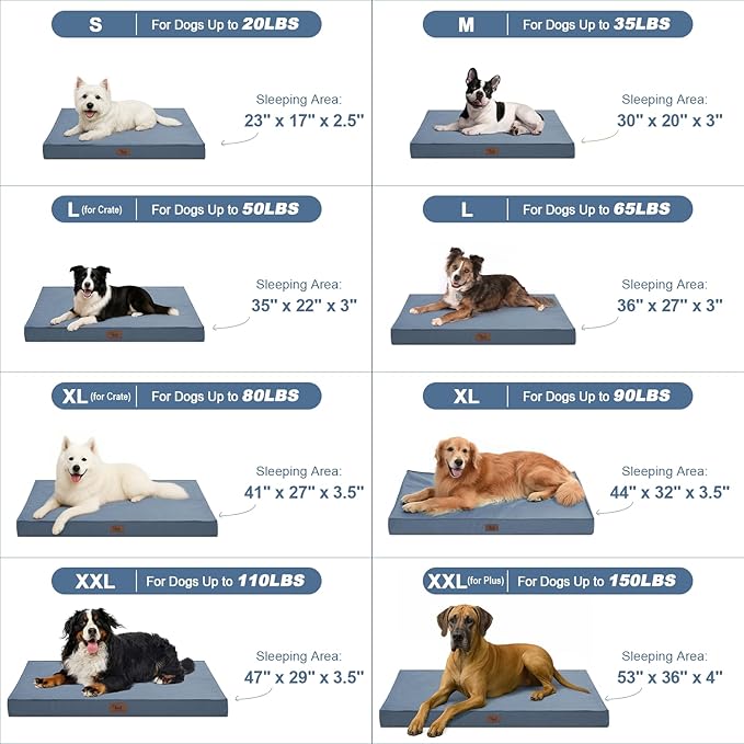 Outdoor Extra Large Dog Crate Bed, XXL Waterproof Dog Bed for Giant Breeds Dogs, 47x29 Inch Orthopedic Egg Crate Foam Pet Mat with Removable Cooling Cover, Blue