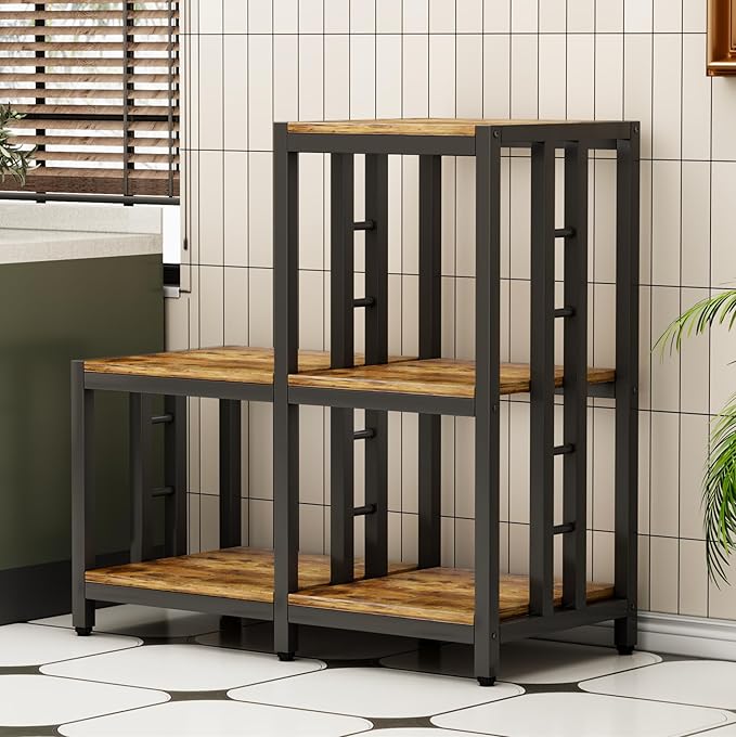Mini Fridge Stand with Storage, Microwave Oven Stand, Bakers Rack with Storage Shelf, Mini Fridge Cabinet, Mini Fridge Shelf for Kitchen, Living Room, Office, Patio.(Brown)