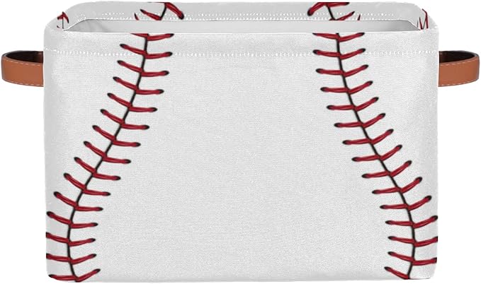 Pardick 2Pack Sports Baseball Print Large Collapsible Storage Bins,Sports Basket Decorative Canvas Fabric Storage Boxes with Handles,Rectangular Shelves Baskets Box for Home Office Nursery Closet