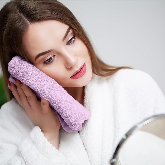 Face Towels Pack of 12 – 100% Cotton Wash Cloths (12x12 inch) – Soft, Quick Dry & Highly Absorbent Hand Towels for Bathroom, Spa, Gym, Kitchen and for Daily Use - (Lilac)