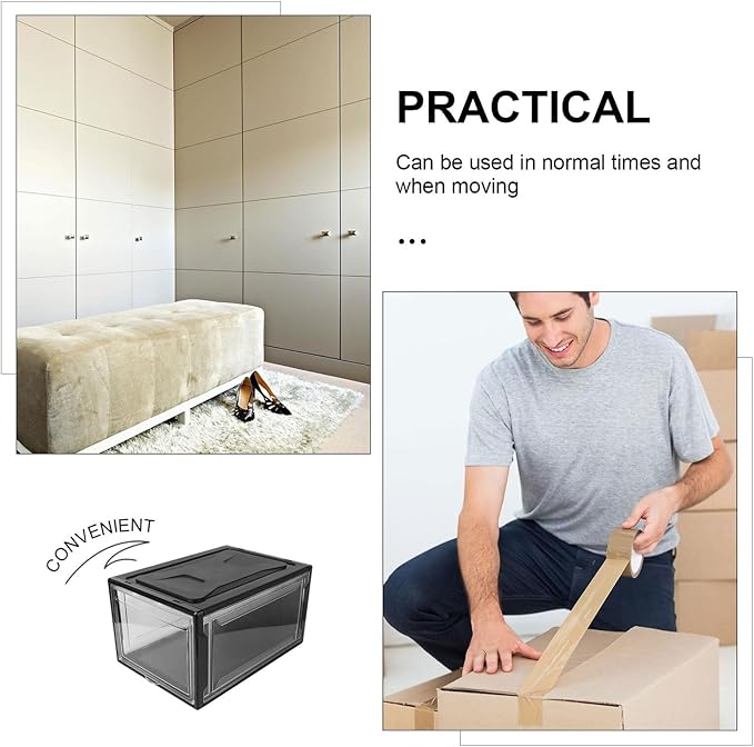 Cabilock Stackable Large Shoe Storage Box with Reinforced Opening Slot Transparent Acrylic Display Case for Household Sneaker Organizer Practical Container for Closet and Home